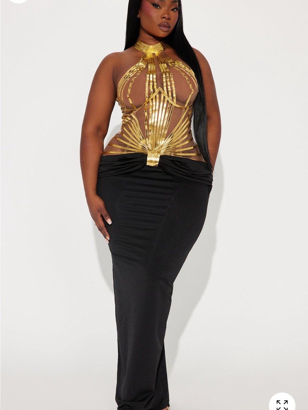 Fashion Nova Black and Gold Backless Evening Gown
